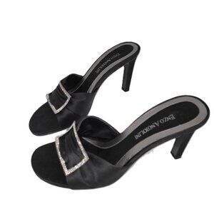 Enzo Angiolini Eamoria Black Fabric Heeled Slide w/Rhinestones Womens Shoes SZ 6